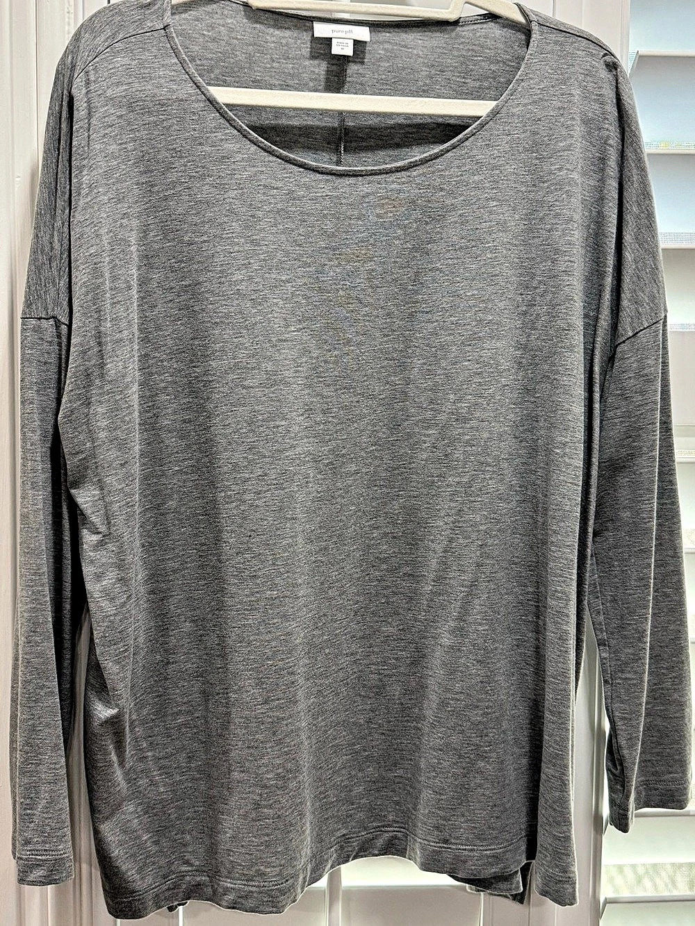 Pure Jill Luxe Tencel Long-Sleeve Tunic Shirt Gray Medium